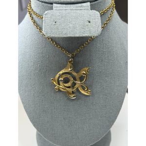 Vintage JJ Fish Pendant Necklace Gold Tone